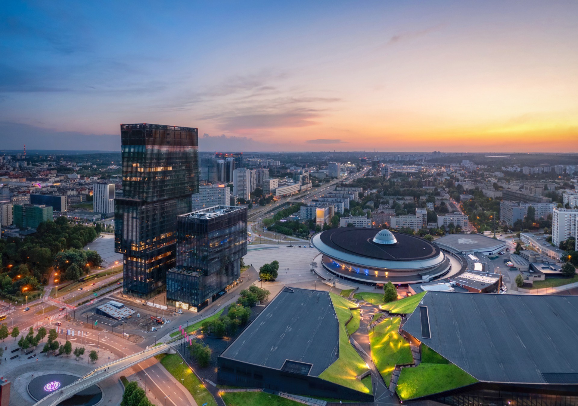 Widok z lotu ptaka na Katowice